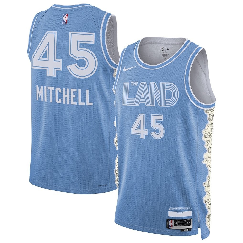 Donovan Mitchell 45 Cleveland Cavaliers Unisex 2024/25 Swingman City Edition Jersey Light Blue